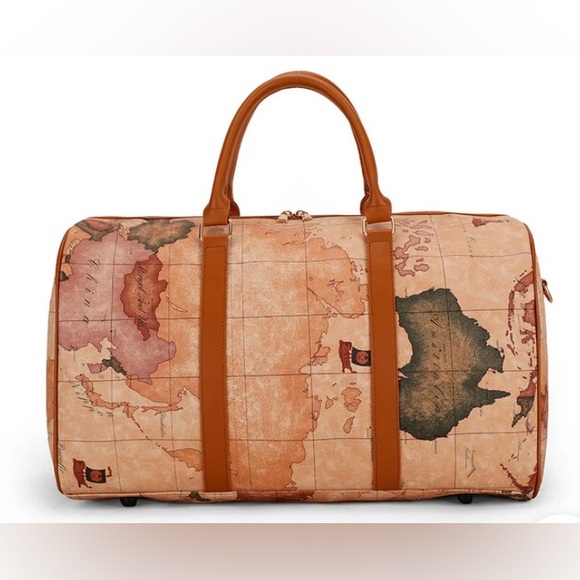 NWT Travel Bag Neoprene Map Print W/Double Handles & Adjustable Strap 19x14x10 - Picture 2 of 9